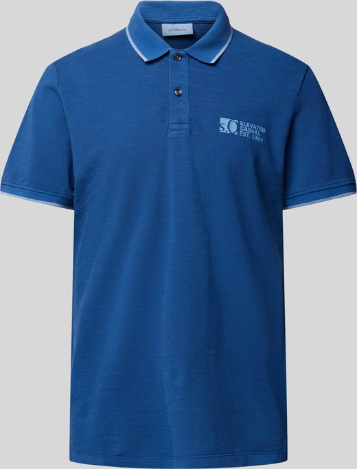 Niebieska koszulka polo S.Oliver z krótkim rękawem z nadrukiem