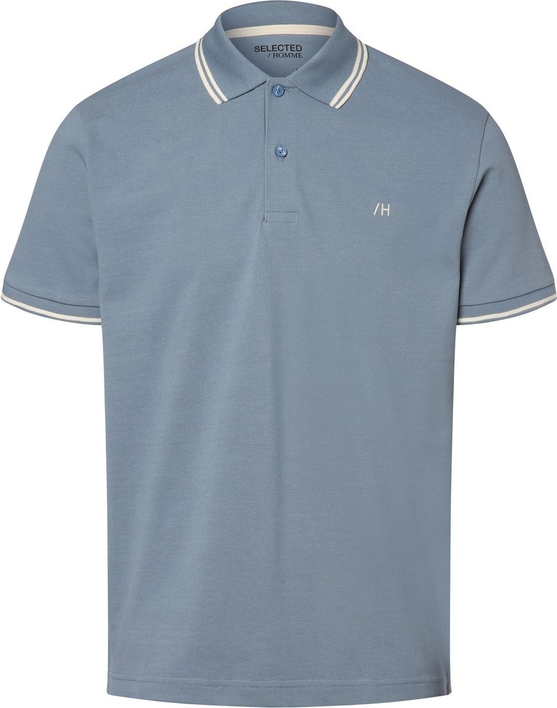 Niebieska koszulka polo Selected w stylu casual z bawełny z krótkim rękawem