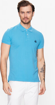 Niebieska koszulka polo United Colors Of Benetton w stylu casual z krótkim rękawem