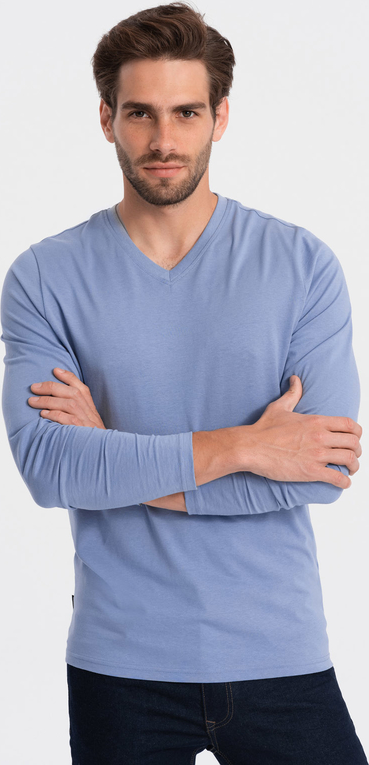 Niebieska koszulka z długim rękawem Ombre z bawełny z długim rękawem