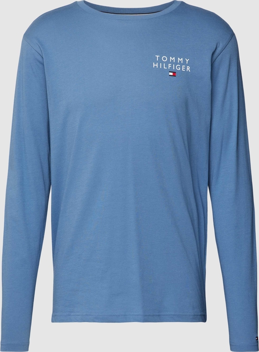 Niebieska koszulka z długim rękawem Tommy Hilfiger z długim rękawem z bawełny z nadrukiem