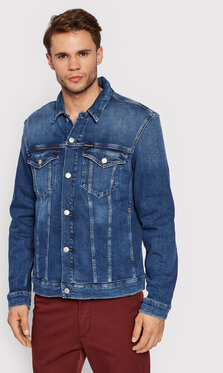 Niebieska kurtka Calvin Klein w stylu casual krótka z jeansu