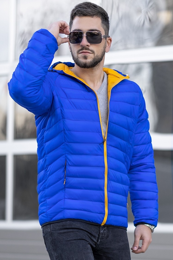 Niebieska kurtka IVET krótka w stylu casual z tkaniny