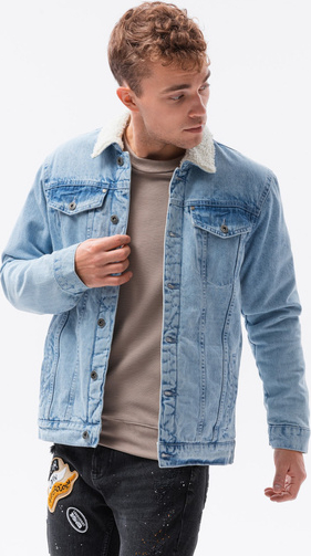 Niebieska kurtka Ombre w młodzieżowym stylu krótka z jeansu