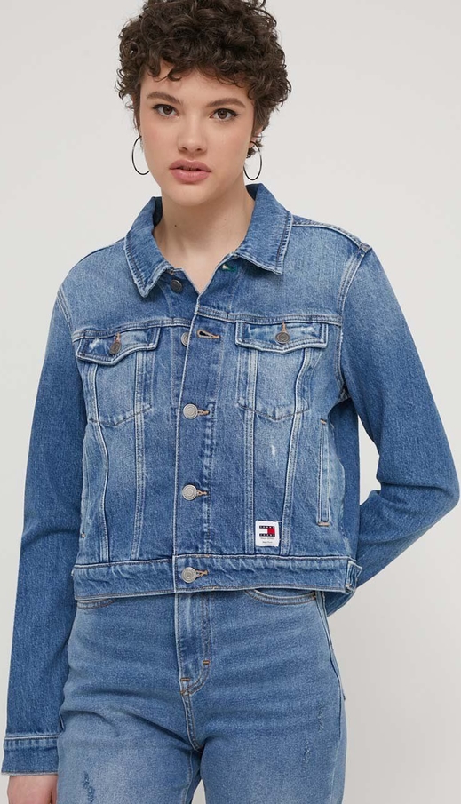Niebieska kurtka Tommy Jeans w stylu casual bez kaptura krótka