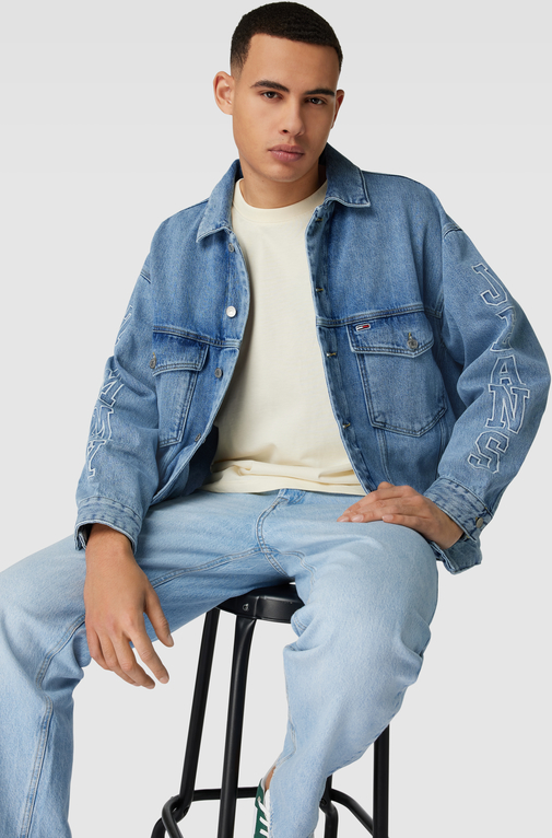Niebieska kurtka Tommy Jeans z bawełny w stylu casual krótka