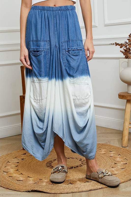 Niebieska spódnica Fleur De Lin w stylu casual z lnu