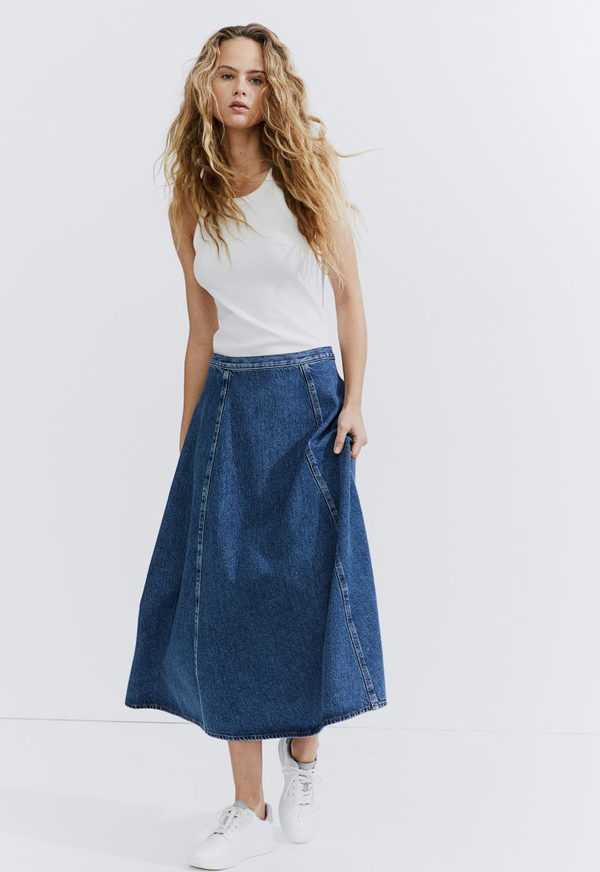 Niebieska spódnica H & M midi z bawełny w stylu casual