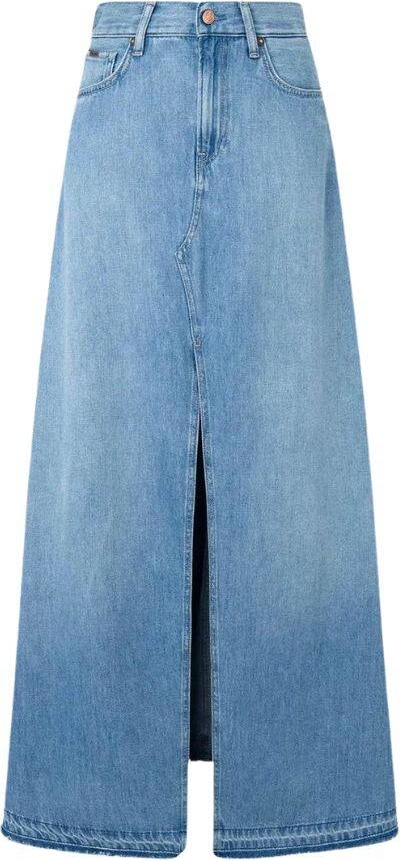 Niebieska spódnica Pepe Jeans z bawełny maxi w stylu casual