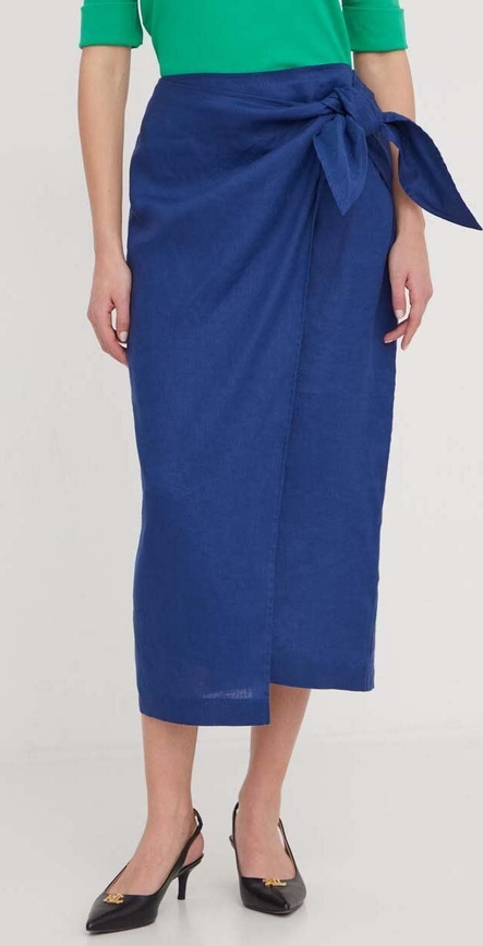 Niebieska spódnica Ralph Lauren midi z lnu