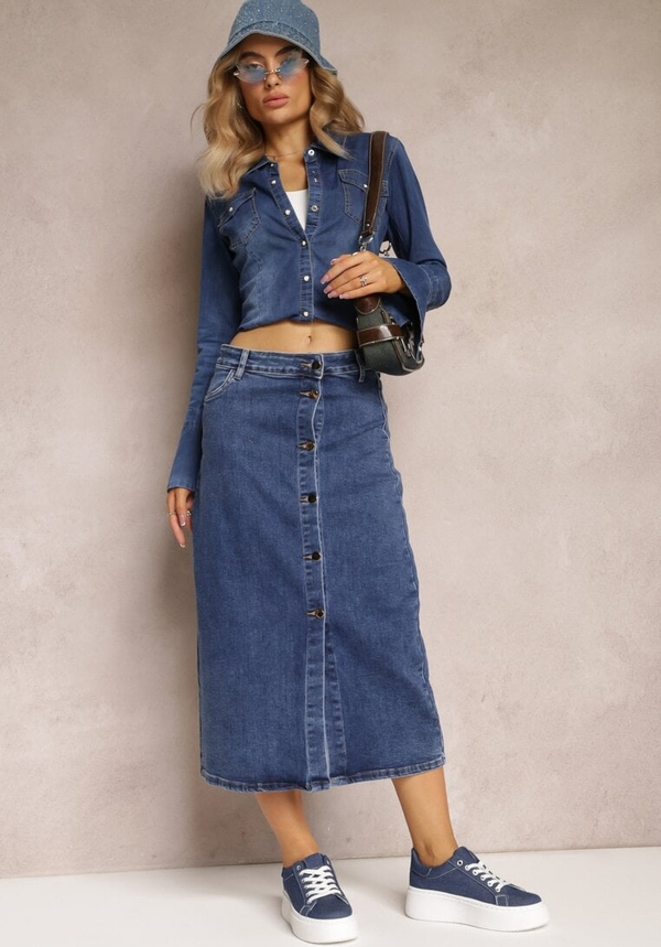 Niebieska spódnica Renee z jeansu midi w stylu casual