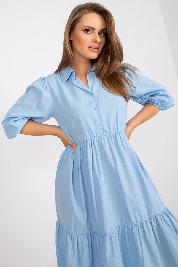 Niebieska sukienka 5.10.15 w stylu casual z bawełny koszulowa