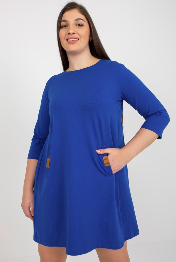 Niebieska sukienka 5.10.15 z długim rękawem dla puszystych w stylu casual