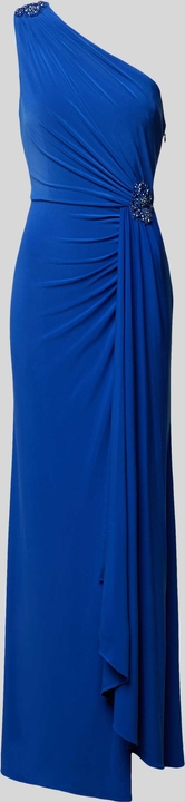 Niebieska sukienka Adrianna Papell dopasowana maxi z dekoltem w kształcie litery v