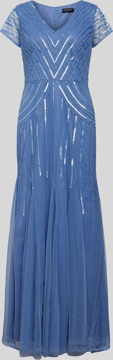 Niebieska sukienka Adrianna Papell maxi z tiulu