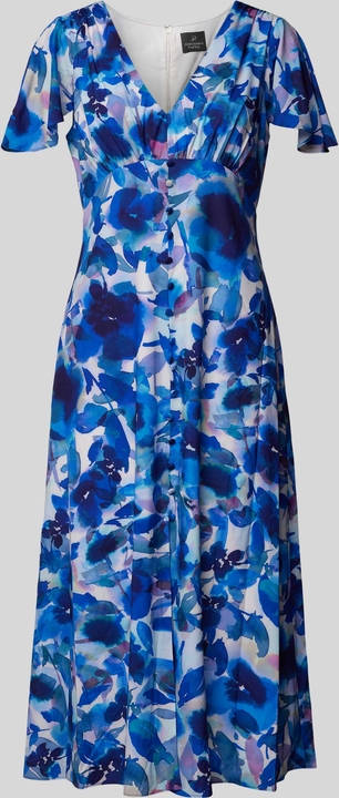 Niebieska sukienka Adrianna Papell midi z krótkim rękawem z dekoltem w kształcie litery v