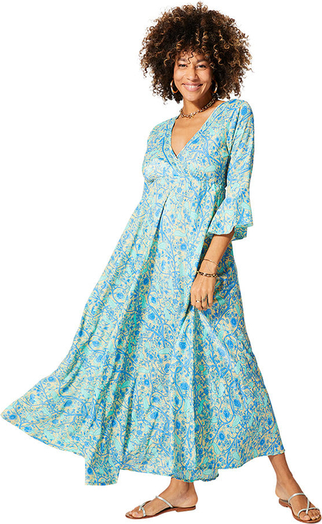 Niebieska sukienka Aller Simplement dla puszystych maxi w stylu casual