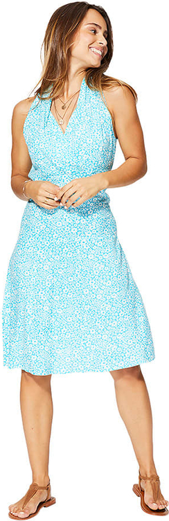 Niebieska sukienka Aller Simplement rozkloszowana z dekoltem w kształcie litery v midi