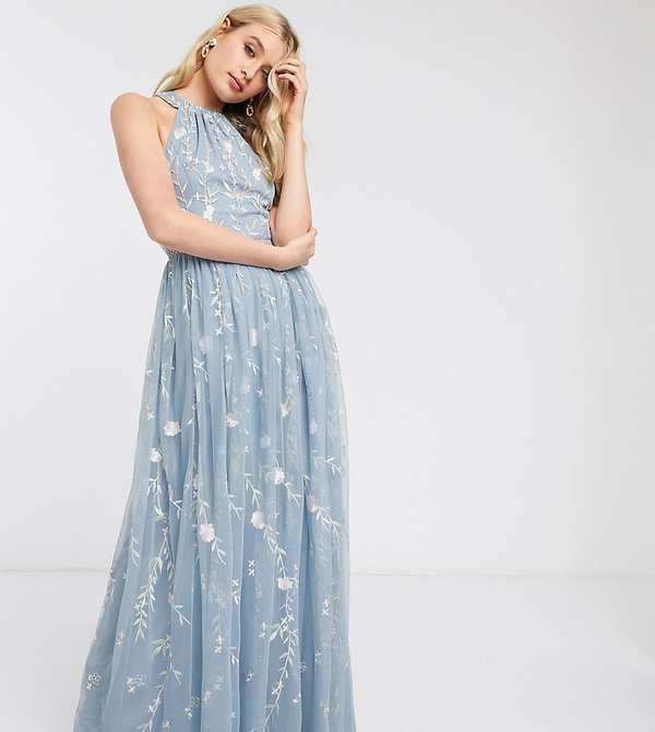 Niebieska sukienka Asos bez rękawów z okrągłym dekoltem