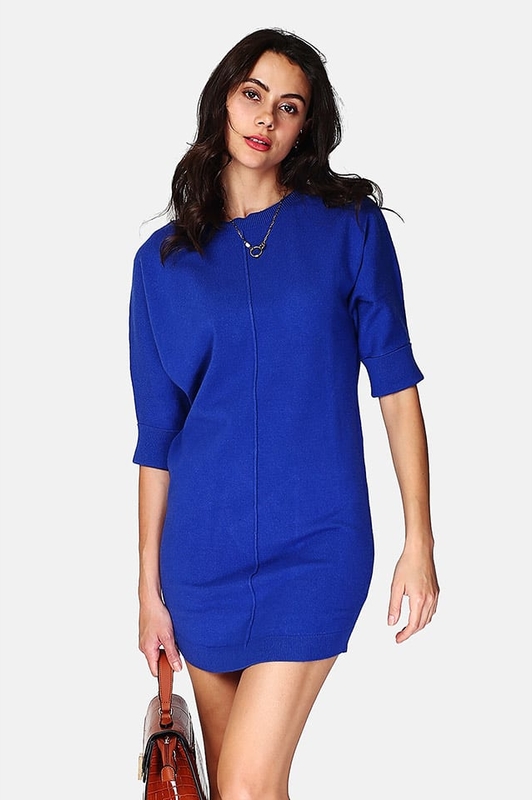 Niebieska sukienka ASSUILI mini w stylu casual z jedwabiu
