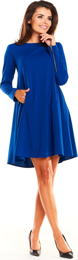 Niebieska sukienka Awama mini z długim rękawem z tkaniny