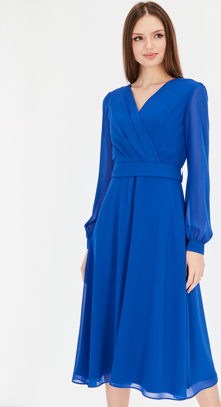 Niebieska sukienka Bariloche trapezowa maxi z dekoltem w kształcie litery v