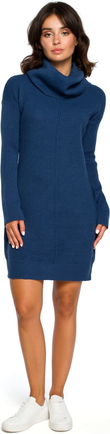 Niebieska sukienka Be Knit z golfem w stylu casual mini