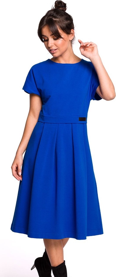 Niebieska sukienka Be midi z okrągłym dekoltem z dresówki