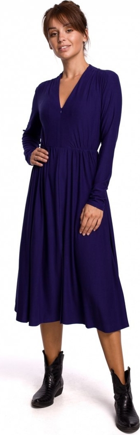 Niebieska sukienka Be z długim rękawem z bawełny midi
