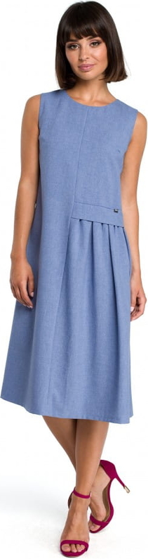 Niebieska sukienka Be z tkaniny midi z okrągłym dekoltem
