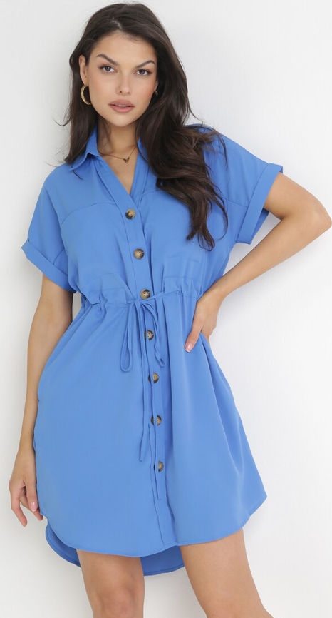 Niebieska sukienka born2be mini z krótkim rękawem koszulowa