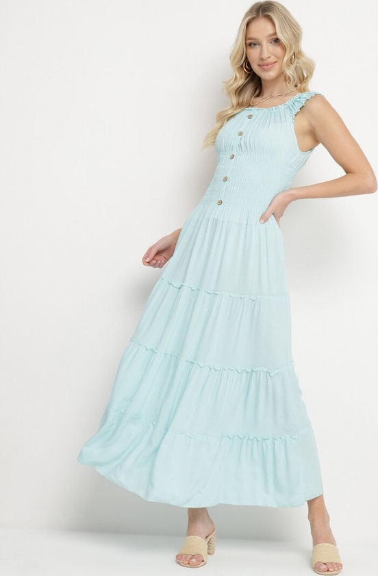 Niebieska sukienka born2be z bawełny maxi w stylu klasycznym