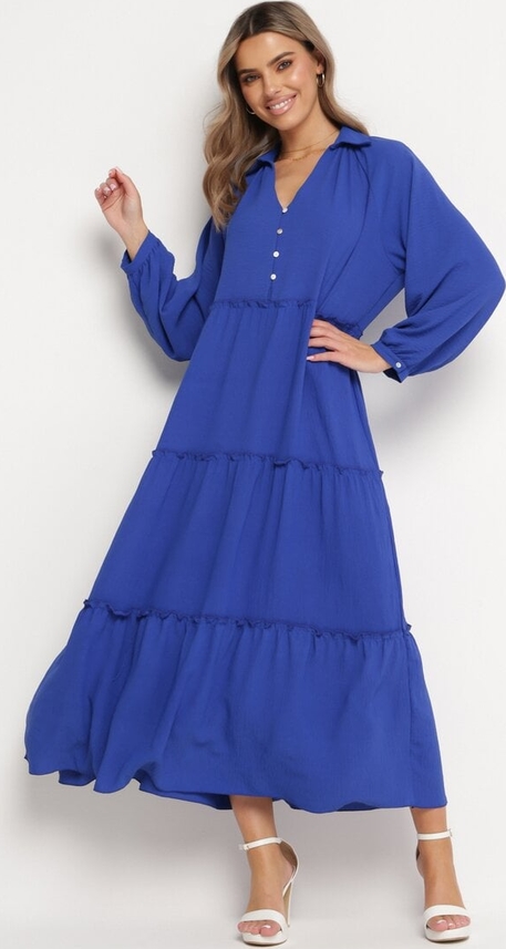 Niebieska sukienka born2be z długim rękawem w stylu casual maxi