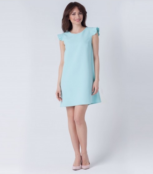 Niebieska sukienka butik-choice.pl z okrągłym dekoltem midi