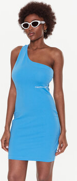 Niebieska sukienka Calvin Klein mini na ramiączkach z okrągłym dekoltem