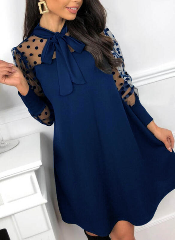 Niebieska sukienka Cikelly mini w stylu casual z długim rękawem