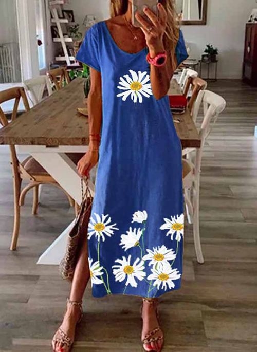 Niebieska sukienka Cikelly z krótkim rękawem maxi
