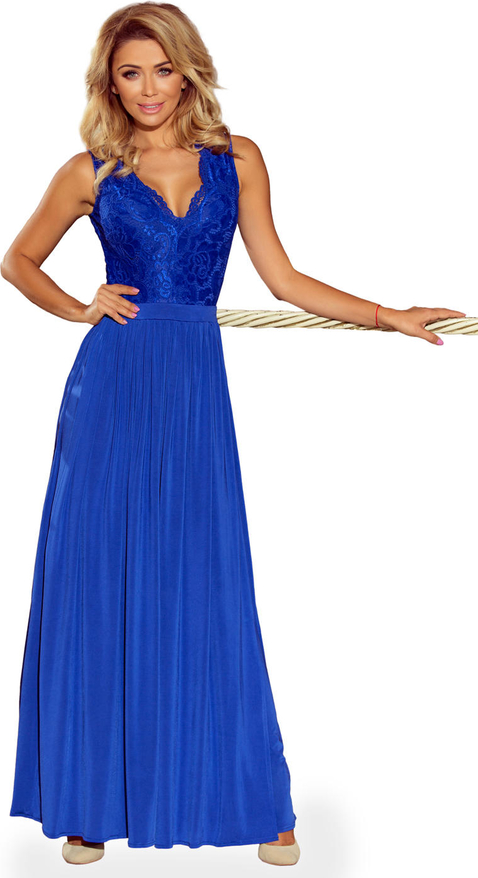 Niebieska sukienka Coco Style z dekoltem w kształcie litery v bez rękawów maxi