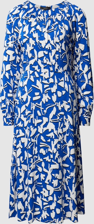 Niebieska sukienka comma, z długim rękawem midi z okrągłym dekoltem