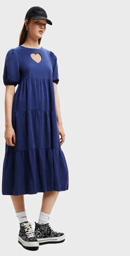 Niebieska sukienka Desigual z krótkim rękawem midi trapezowa