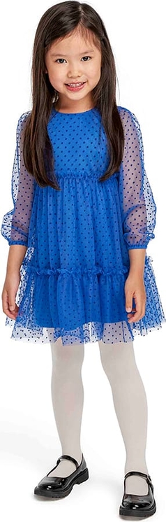 Niebieska sukienka dziewczęca Minoti z tiulu w groszki