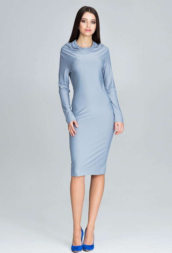 Niebieska sukienka Figl midi z długim rękawem