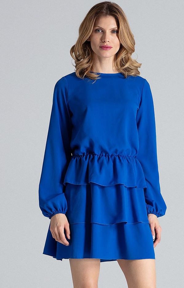 Niebieska sukienka Figl z długim rękawem