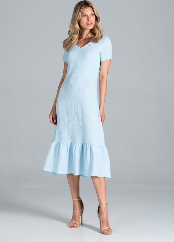 Niebieska sukienka Figl z krótkim rękawem midi