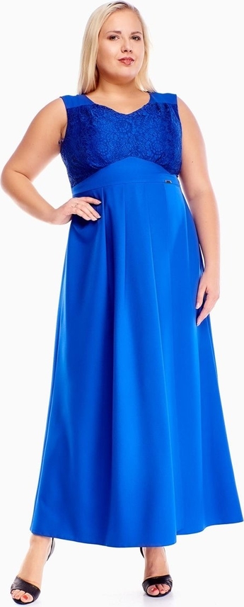 Niebieska sukienka Fokus bez rękawów z dekoltem w kształcie litery v dla puszystych