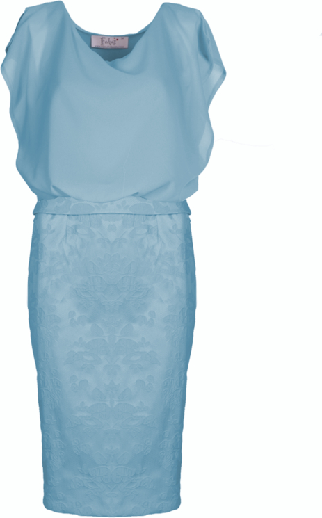 Niebieska sukienka Fokus dopasowana z krótkim rękawem