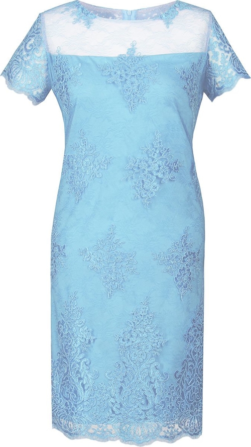 Niebieska sukienka Fokus midi z okrągłym dekoltem z krótkim rękawem