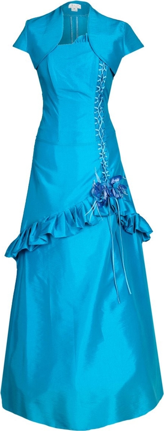 Niebieska sukienka Fokus rozkloszowana z krótkim rękawem