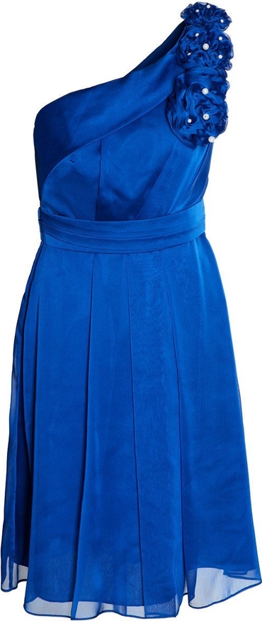 Niebieska sukienka Fokus z asymetrycznym dekoltem mini