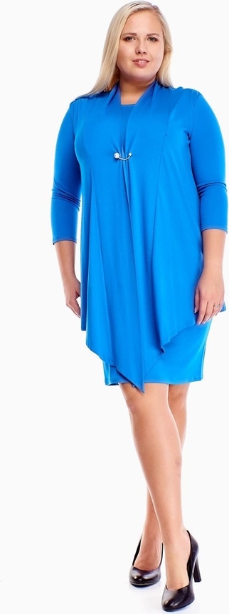 Niebieska sukienka Fokus z długim rękawem w stylu casual ołówkowa